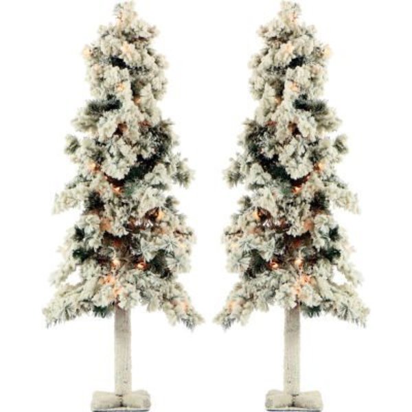 Almo Fulfillment Services Llc Fraser Hill Farm Artificial Christmas Tree - 4 Ft. Snowy Alpine Tree - Clear Lights - Set of 2 FFSA040-1SN/SET2